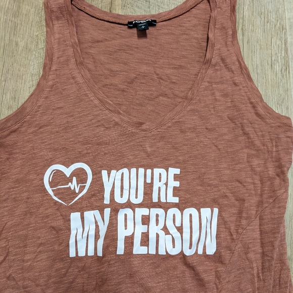 Express Sleeveless Active Top "You're my person" Front Knot - Picture 2 of 6